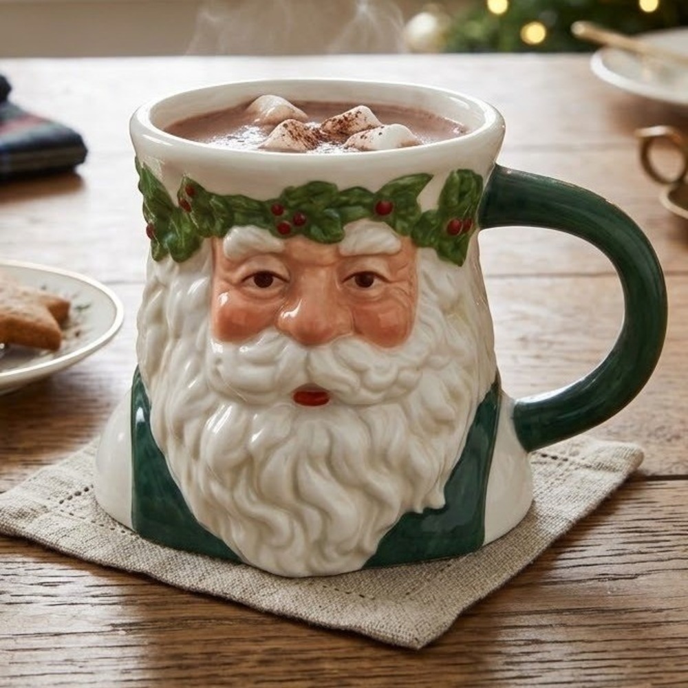 Vintage 1991 Possible Dreams Santa Claus Sculpted Ceramic Christmas Mug Green